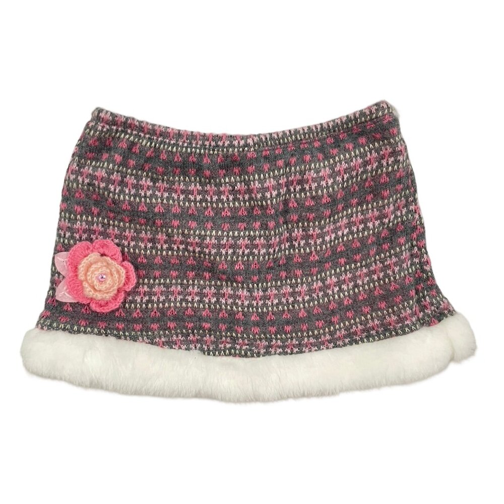 Vintage Girls Skort New Old Stock Faux Fur Flower Skirt Shorts Gray Pink Size 6